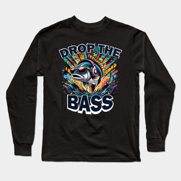 Drop The Bass Funny Fish Pun Long Sleeve T-Shirt by SubtleSplit